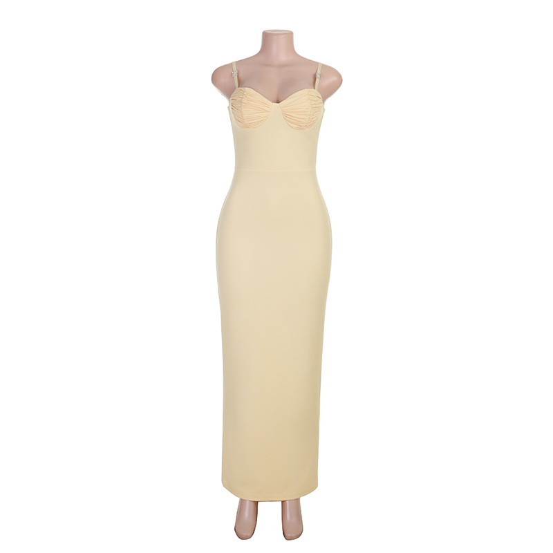 Strap Low Back Slit Dress for Evening Wear