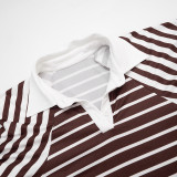 Women's Fall Light V-Neck Polo Stripe Bell-Sleeve Slim Fit Top