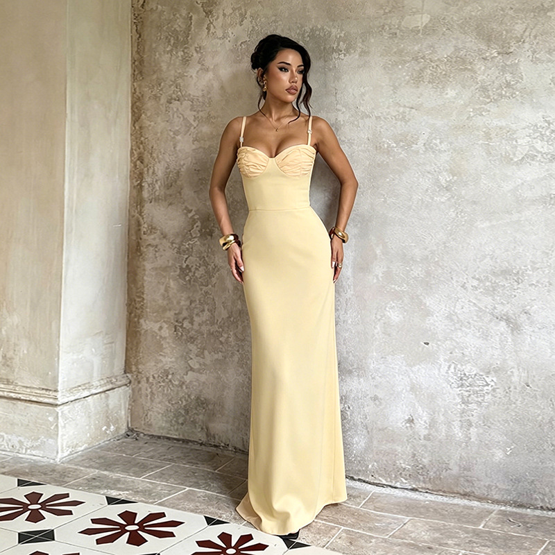 Strap Low Back Slit Dress for Evening Wear