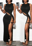 Women Sleeveless Round‑Neck Slit Dress