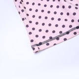 Women's Summer Slim Fit Polka Dot Short-Sleeve Zip-Up Pants Set