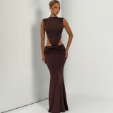 Women Halter Neck Cut‑Out Sleeveless Backless Pleated Holidays Dress