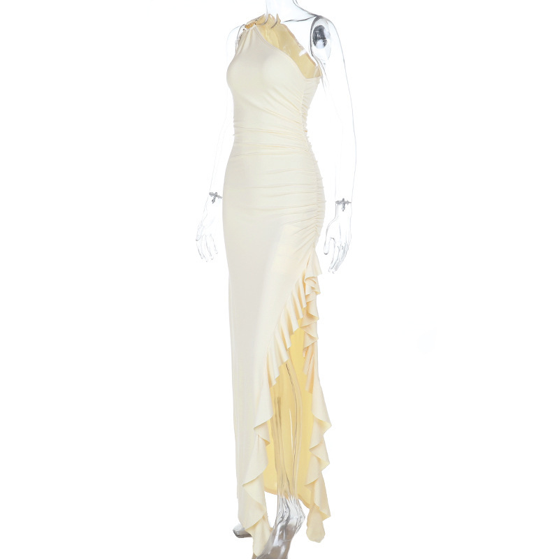 Slash Shoulder Slit Bodycon Dress for Summer Parties