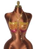 Women Jewel Beaded Bra‑Chain Halter Neck Crystal Top