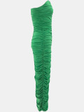 Women Pleated Stretch Strapless Maxi Dress
