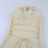 Women's Chic Elegant Ruched Sexy Sleeveless Solid Color Slim Waist Strap Dress