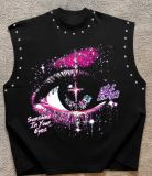 Women's Printed Sleeveless Rivet Raw-Edge Loose-Fit Streetwear Vest