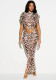 Women's Sexy Mesh Leopard Print Slit Skirt Set with Double-Layer Top