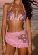 Women's Sexy Shimmer Three-Piece Floral Embroidered Bikini Swimsuit Set