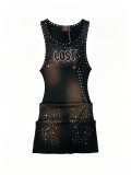 Women's Sleeveless Print Beaded Bodycon Mini Dress