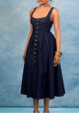 Women's Denim Square Neck Button-Front Dress