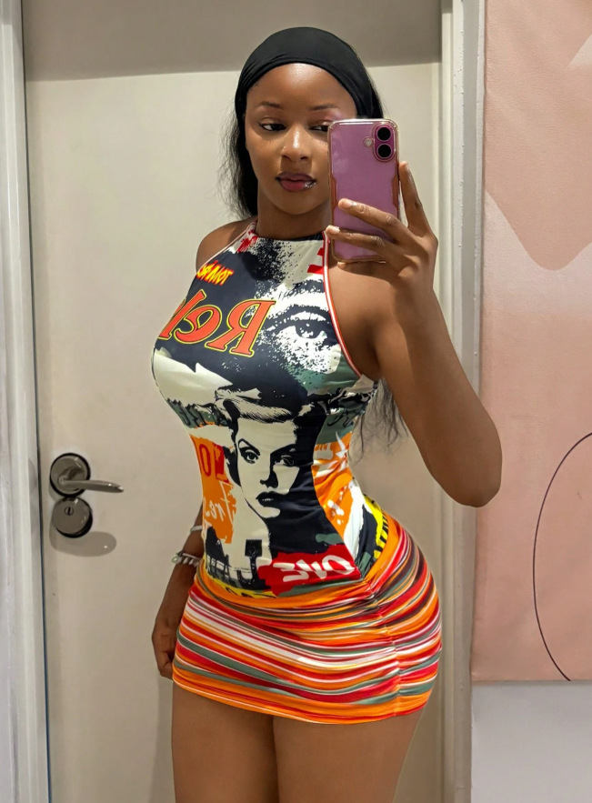 Graffiti Print Strap Mini Dress for Summer
