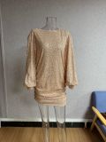 Women's Gold Sequin Long-Sleeve Slim-Fit Mini Party Dress