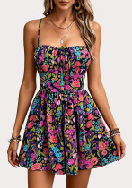 Women's Fashion Floral Print Lace-Up Low-Back Jumpsuit Women's Fashion Floral Print Lace-Up Low-Back Jumpsuit