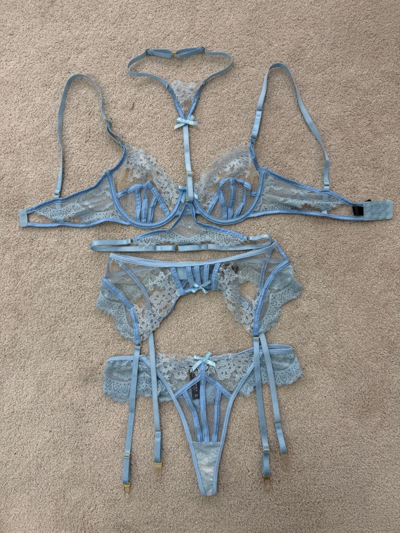 See-Through Lace-Up Strappy Lingerie Four-Piece Set