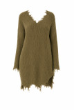 Women's Plus Size Loose V-Neck Pullover Asymmetrical Tassel Sweater Dress