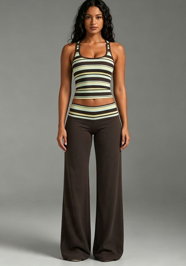 Women's Sexy Fashion Striped Print Sleeveless U-Neck Loose Pants Set