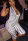 Women's Striped Cross Halter Neck Low-Back Sexy Tight-Fit Streetwear Jumpsuit