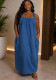 Women's Plus Size Denim Adjustable Strap Loose Maxi Dress
