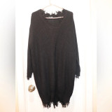 Women's Plus Size Loose V-Neck Pullover Asymmetrical Tassel Sweater Dress