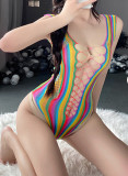 Women's Sexy Jacquard Multi-Color Sheer Tight-Fit Fishnet Lingerie Costume Set