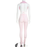 Fall/Winter Women's Sexy Low-Back Fuzzy Top with Slim-Fit Pants Set