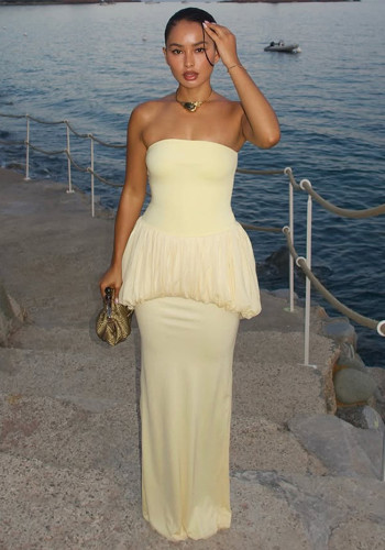 Summer Women's Solid Color Strapless Slim-Fit Bodycon Beach Holiday Evening Dress