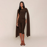 Fall Women's Solid Color Long-Sleeve Ribbon Detail Slim-Fit Capri Pants Set