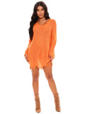 Women's Plus Size Loose V-Neck Pullover Asymmetrical Tassel Sweater Dress