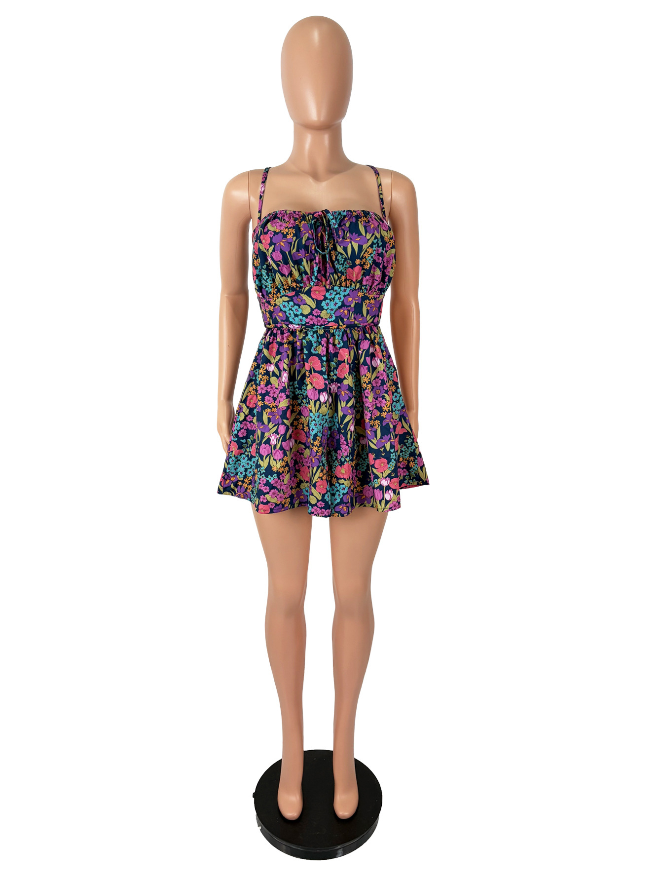 Floral Print Lace-Up Low-Back Jumpsuit