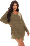 Women's Plus Size Loose V-Neck Pullover Asymmetrical Tassel Sweater Dress