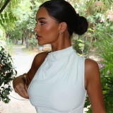 Women's Solid Color Tight-Fit High-Neck Slim-Fit Sleeveless Asymmetrical Low-Back Long Dress
