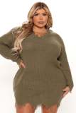Women's Plus Size Loose V-Neck Pullover Asymmetrical Tassel Sweater Dress