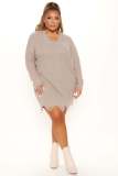 Women's Plus Size Loose V-Neck Pullover Asymmetrical Tassel Sweater Dress