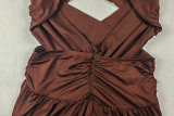 Summer Women's Sexy Solid Color Halter Neck Low-Back Slit Maxi Dress