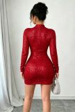 Women Long Sleeve Cut Out Sequin Dress