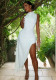 Women's Solid Color Tight-Fit High-Neck Slim-Fit Sleeveless Asymmetrical Low-Back Long Dress