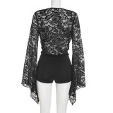 Fall/Winter Women's Sexy Lace Bell-Sleeve Plunge Neck Romper