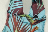 Summer Women's Fashion Chic Printed Sleeveless Halter Neck Low-Back Two-Piece Skirt Set