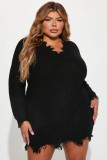 Women's Plus Size Loose V-Neck Pullover Asymmetrical Tassel Sweater Dress