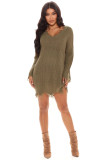 Women's Plus Size Loose V-Neck Pullover Asymmetrical Tassel Sweater Dress