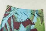 Summer Women's Fashion Chic Printed Sleeveless Halter Neck Low-Back Two-Piece Skirt Set
