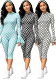 Fall/Winter Women's Sexy Polka Dot Print Round Neck Ruffle Backless Long-Sleeve Bodycon Jumpsuit