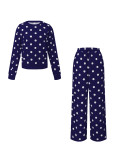 Women's Casual Polka Dot Print Long Sleeve Top and Pants Two-Piece Set