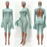 Fall/Winter Women's Sexy Polka Dot Print Round Neck Ruffle Backless Long-Sleeve Bodycon Jumpsuit