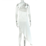 Women's Solid Color Tight-Fit High-Neck Slim-Fit Sleeveless Asymmetrical Low-Back Long Dress