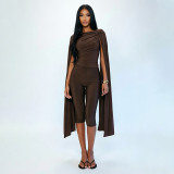 Fall Women's Solid Color Long-Sleeve Ribbon Detail Slim-Fit Capri Pants Set