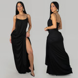 Women's Sexy Strap Knot Slim-Waist Slit Solid Color Formal Party Dress
