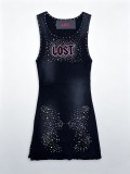 Women's Sleeveless Print Beaded Bodycon Mini Dress