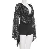 Fall/Winter Women's Sexy Lace Bell-Sleeve Plunge Neck Romper